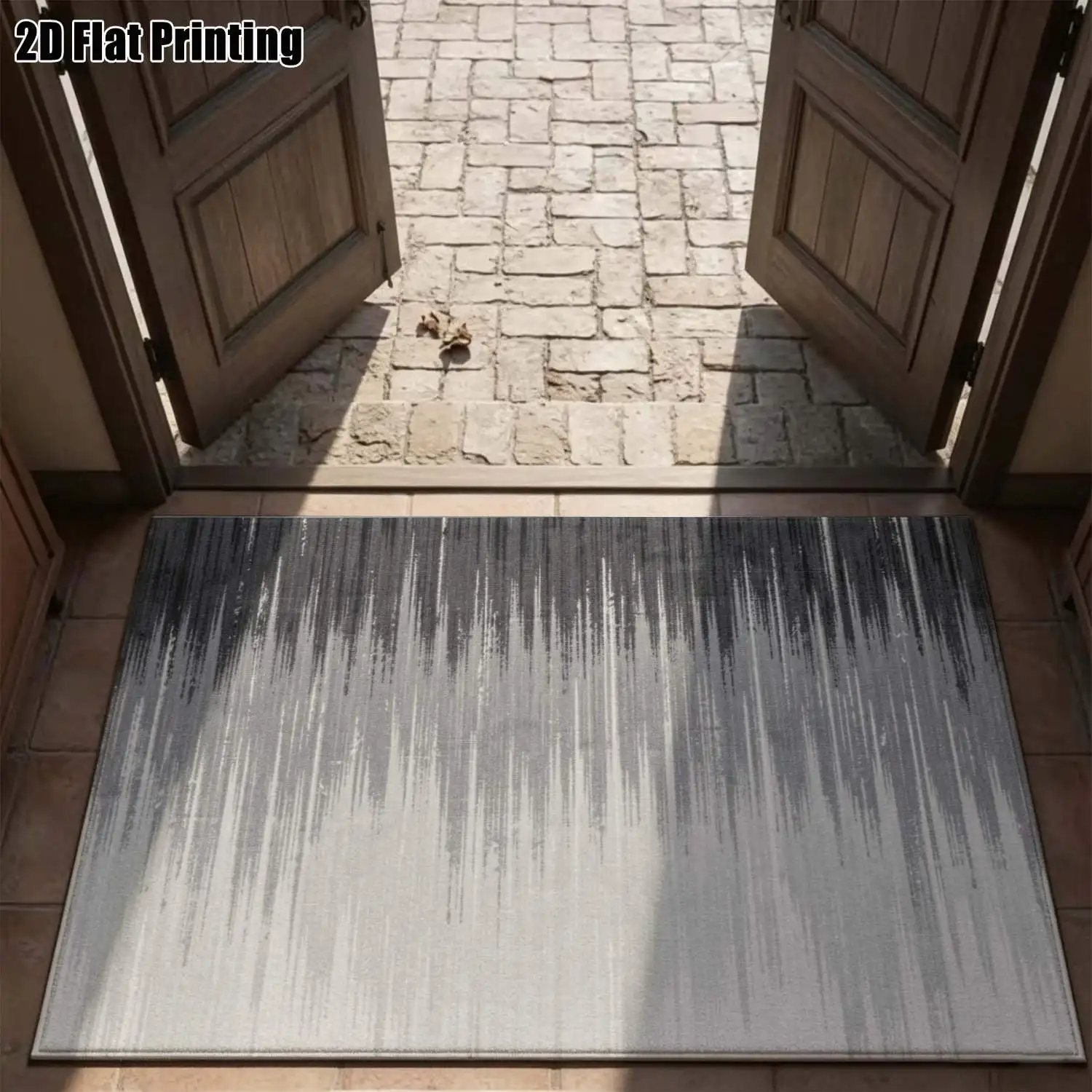 1Pc 2D Printed Black-Grey Gradient Striped Nordic/Instagram Style Modern Minimalist Geometric Carpet, Multi-Size, Machine Washable, for Entrance, Dining Room, Foyer, Bedroom, Living Room Home Decoration