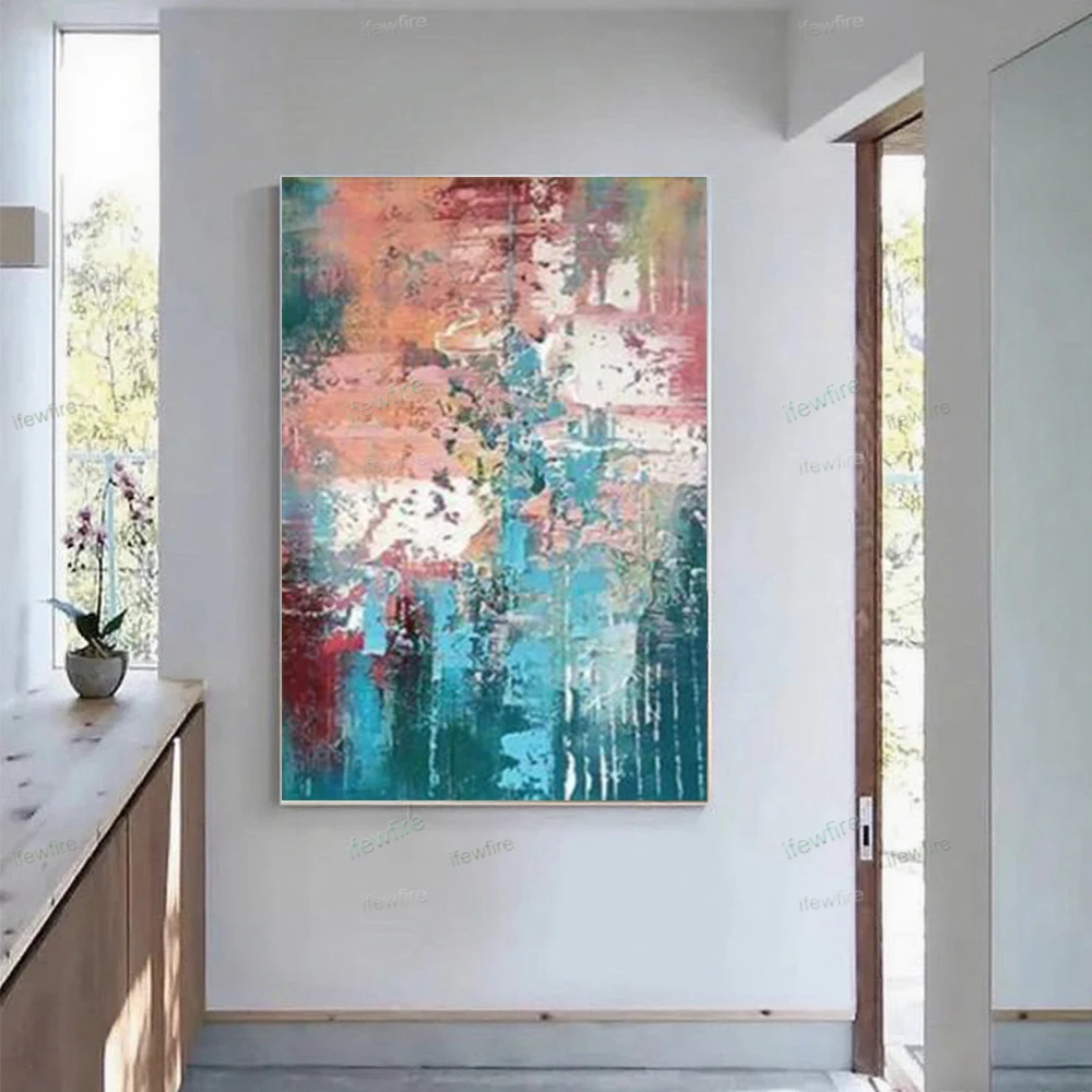 

Handmade Abstract Texture Green Blue Grey Color Block Wall Art Picture Modern Style Nordic Canvas Oil Painting Decor Living Room