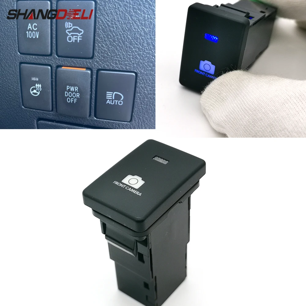 33mm*22mm Car Blue LED Light Front Camera Switch Button with Wire for Toyota Camry Altis RAV4 PRADO