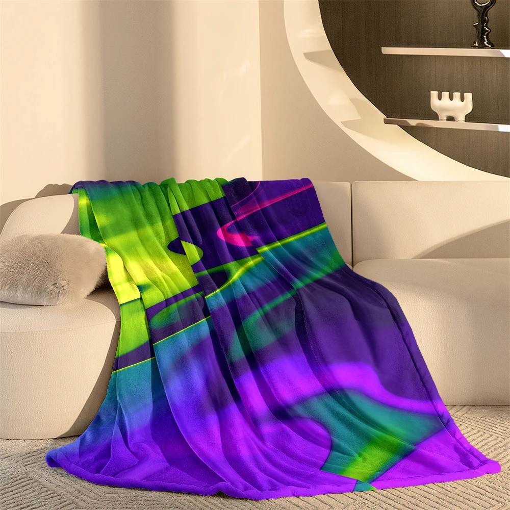 Neon Purple Green Fluid Super Soft Flannel Blanket Fuzzy Warm Throw Blanket for Bed Couch Cozy Plush Bed Cover All Season