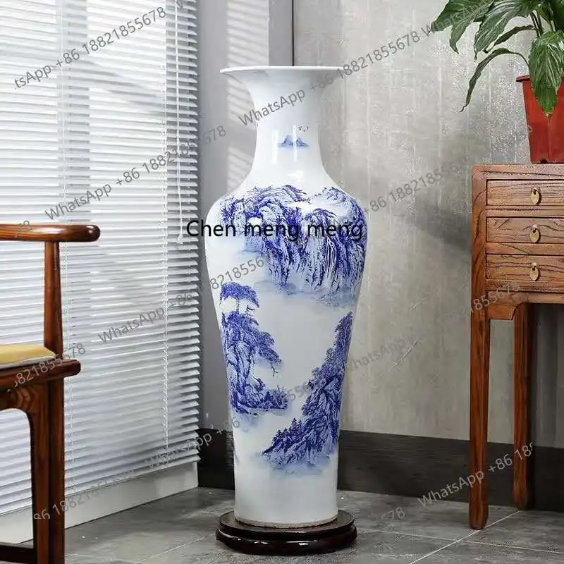 

Jingdezhen Ceramics 1.3 meters blue and white porcelain floor-to-ceiling ornament hand-painted ceramic large vase ornament