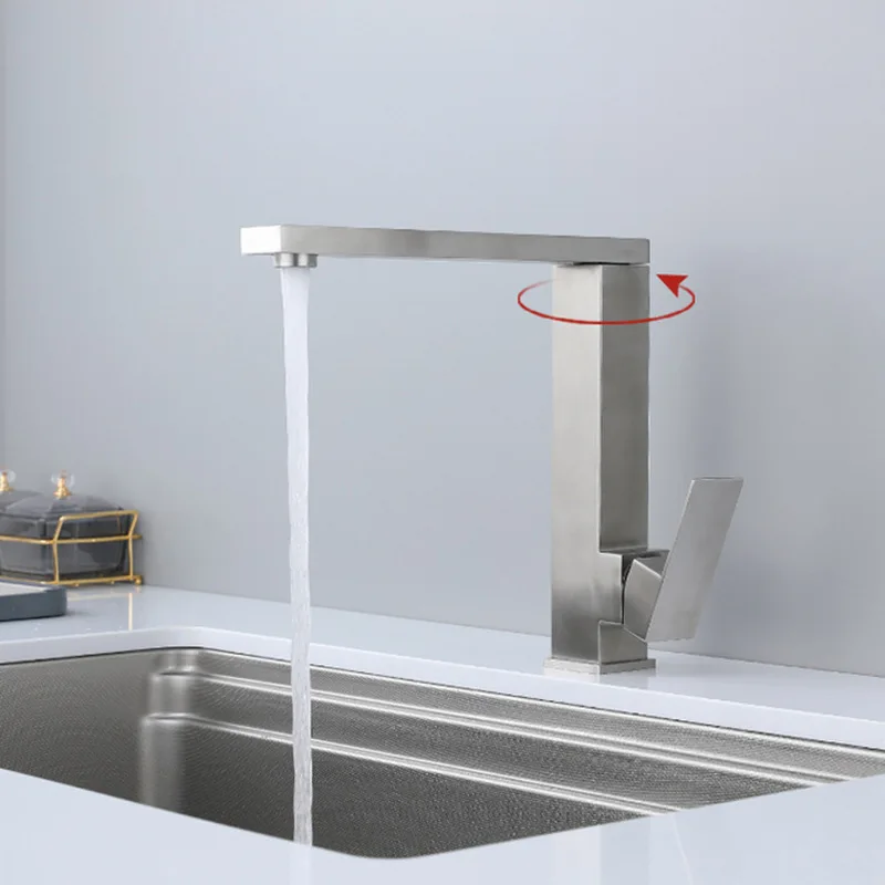 Kitchen Faucets Crane Rotation Square Kitchen Tap Water Tap Sink Mixer Rotate Black 304 SUS Faucet Water Mixer