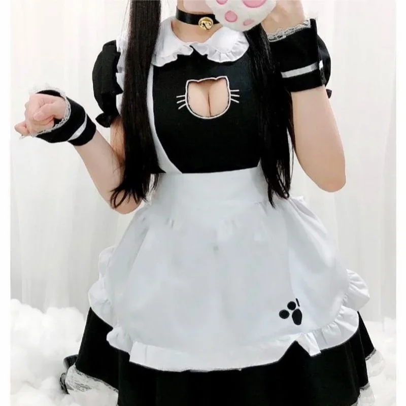 Sexy Black Cat Girl Women Fantasy French Maid Outfit uomo Gothic Sweet Lolita Dress Anime Cosplay Costume Plus Size XXXL XXXXL