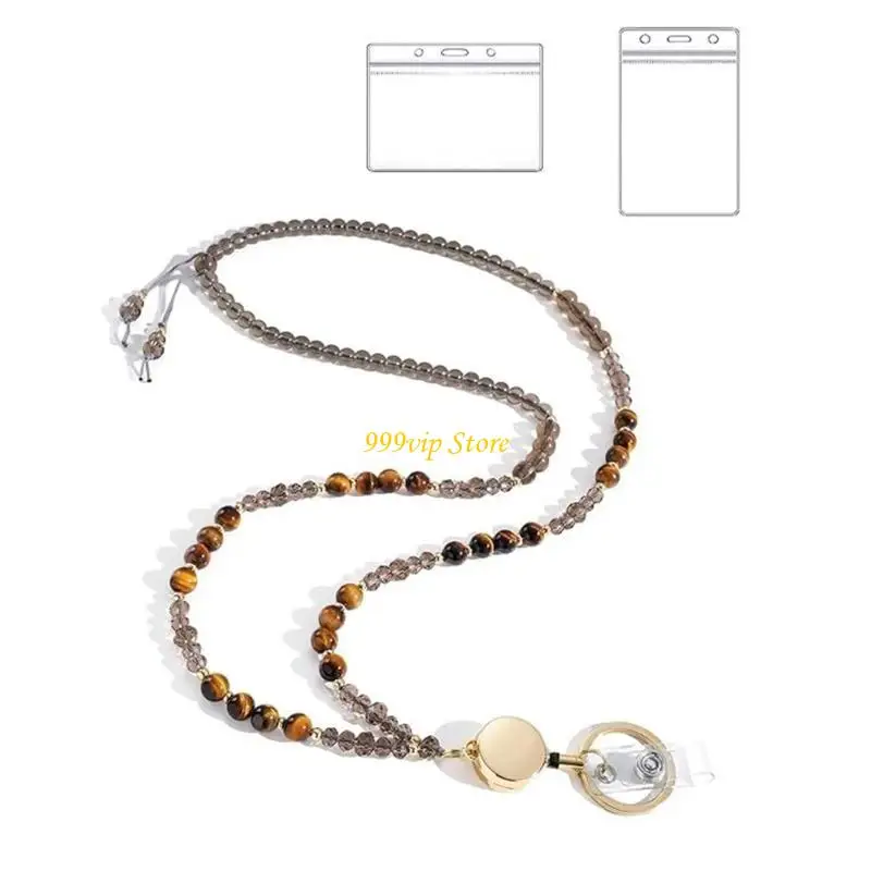 C90C Natural Stone Lanyard For Women Retractable Lanyard Necklace Beads Lanyard for Women Eyeglass Holder Lanyard