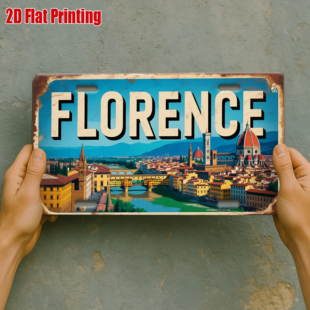 2D Flat, [], 2D Flat Printing, 1pc, Florence Cityscape Metal Sign, for Decorationg Only, Outdoor Wall Art (11.8