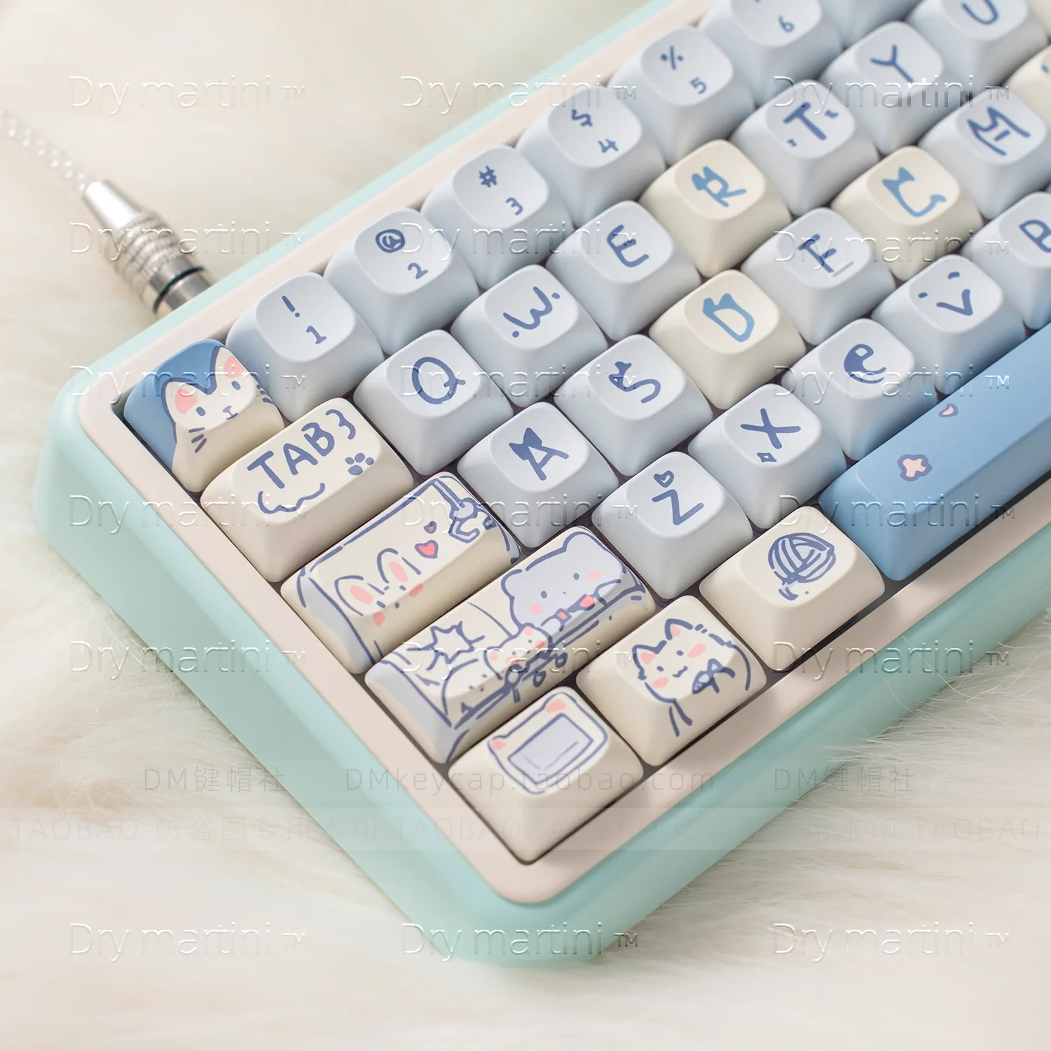 Imagem -05 - Bonito Gato Azul Moc Keycaps Pbt 145 Chaves Apto para Cherry Gateron Interruptores mx Teclados Mecânicos Meninas