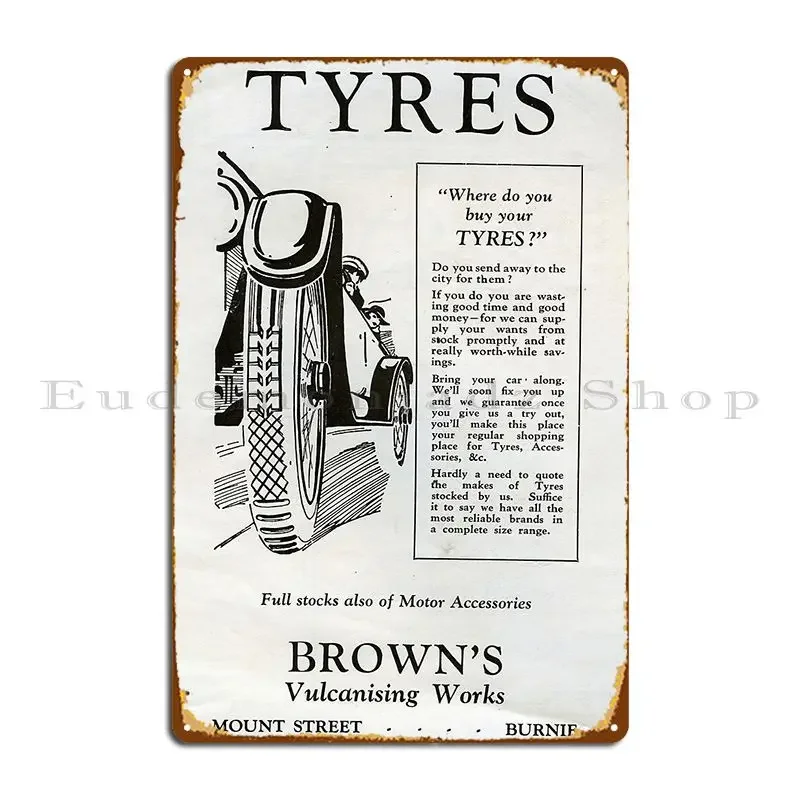 Ye Antique Tyre Store 1920s Metal Sign Vintage Wall Mural Pub Design Pub Personalized Tin Sign Poster