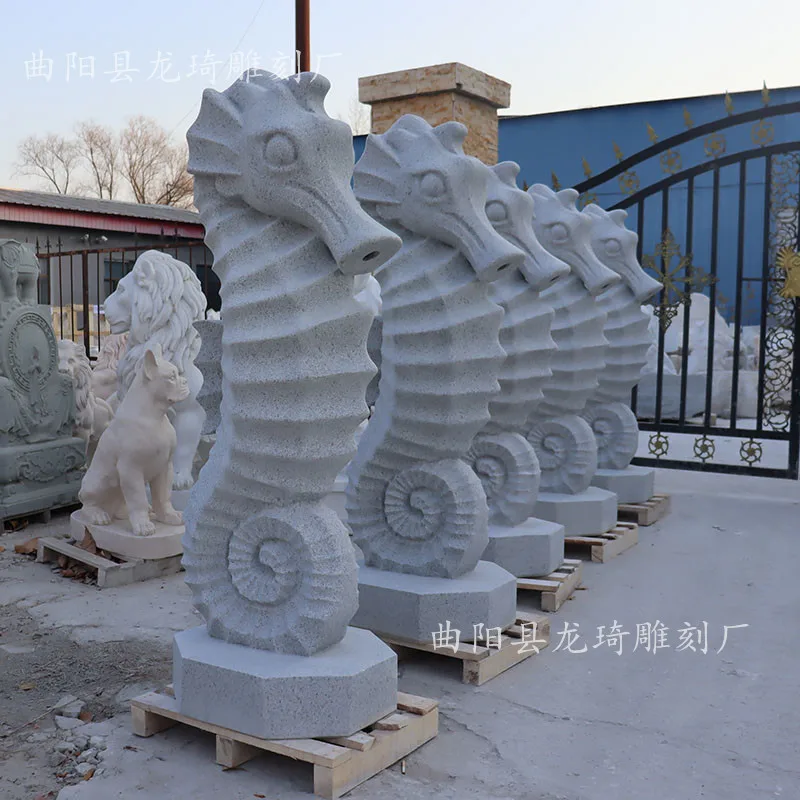 Stone carving water spray hippocampus conch stone marine life water spit animal sculpture villa square landscape flowing water o