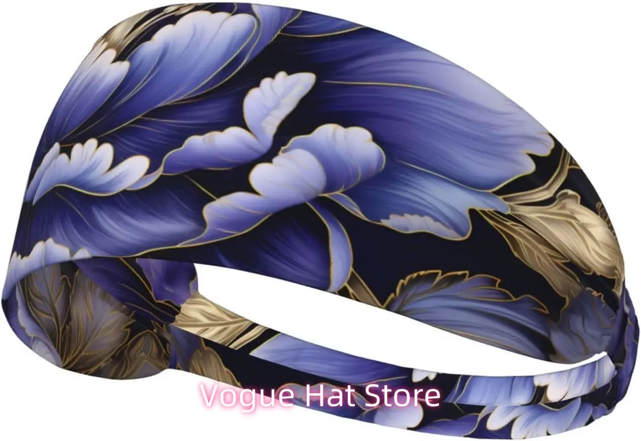 

Elastic Exercise Headband - Soft and Breathable Headband for Running, Cycling, Yoga, and More Purple Peonies Printing
