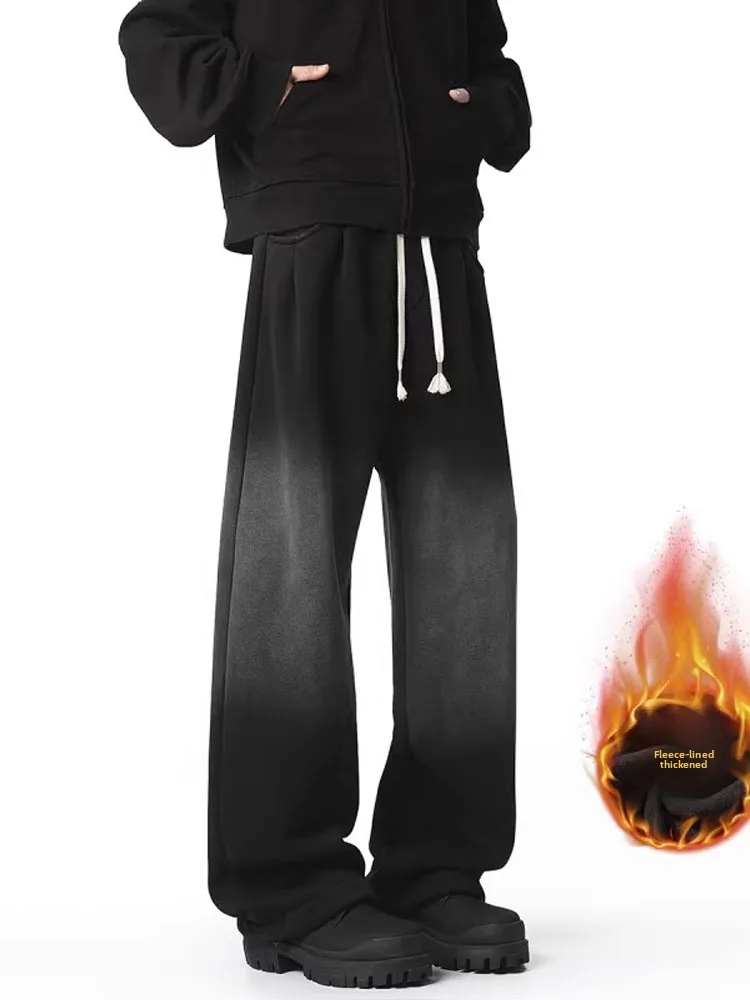 

Warm Thiened Fce Men's Sport Pants American Waed Wide Leg Loose Fit Winter Trousers Cleanfit Youth Casual Long Pants