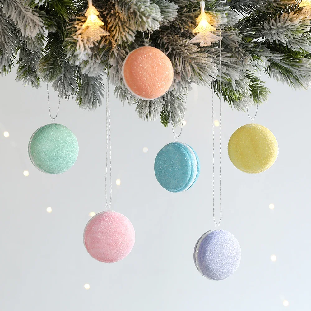 

6pcs Christmas Macaron Donut Cupcake Dessert Cookie Ball Ornament Christmas Tree Pendant Home Gifts Navidad Christmas Decor 2024