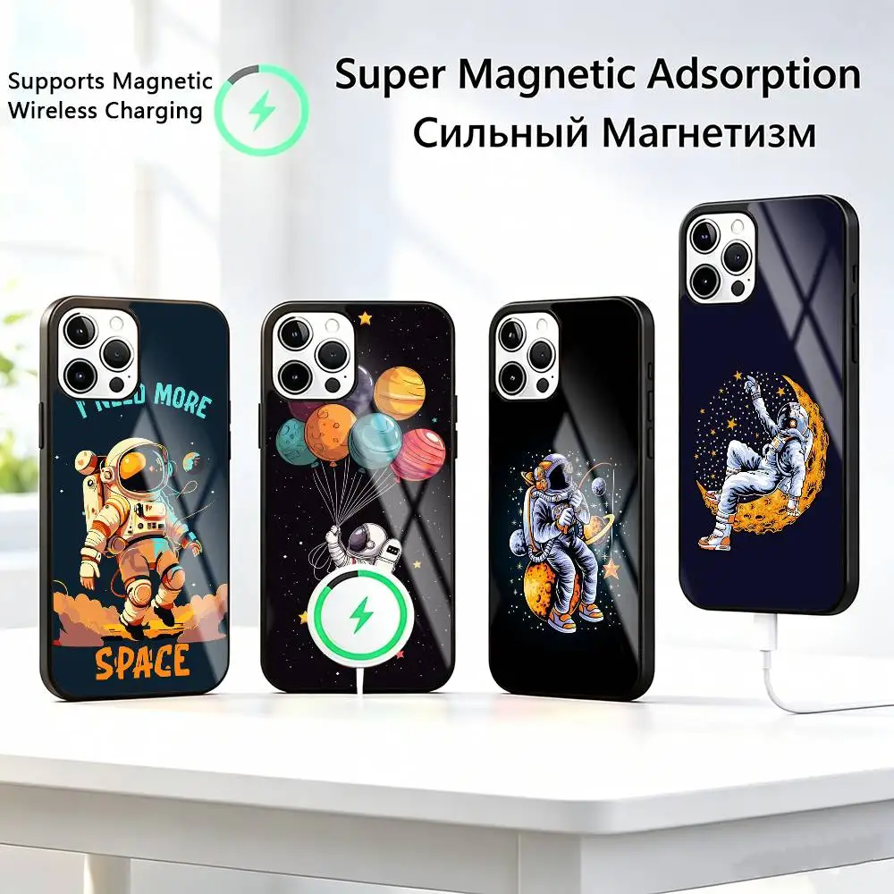 Cute A-Astronauts  Phone Case For iPhone17,16,15,14,13,12,11 Plus,Pro Supports Magnetic Wireless Charging