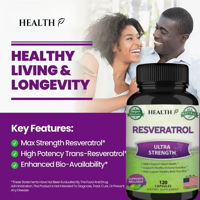 Resveratrol ขายร้อน 1000 มก., 120 แคปซูล - มังสวิรัติ, ปราศจากกลูเตน, Non-GMO