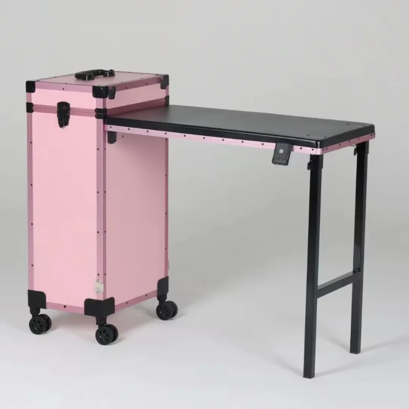 Portable Nail Table Manicure Beauty Salon Modern Multifunctional Makeup Trolley Case Pink Nail Desk Table