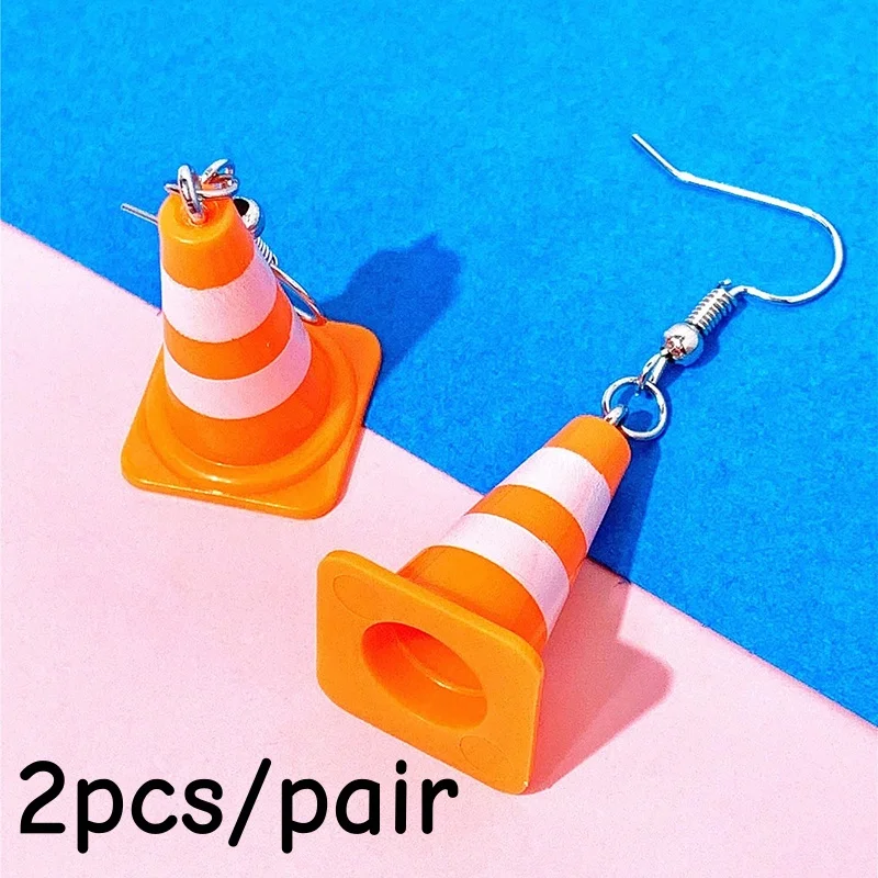1pair Creative Novelty Orange Cone Obstacle Earrings for Daily Fun Traffic Barrier Earrings as Gifts for Friends, Women's Fashio