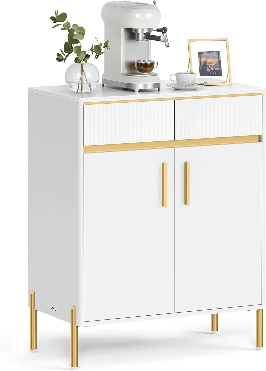 Buffet Cabinet with Storage, Sideboard Storage Cabinet with Drawers, Doors, Adjustable Shelf, Fluted Drawer Front, Accent Cabine