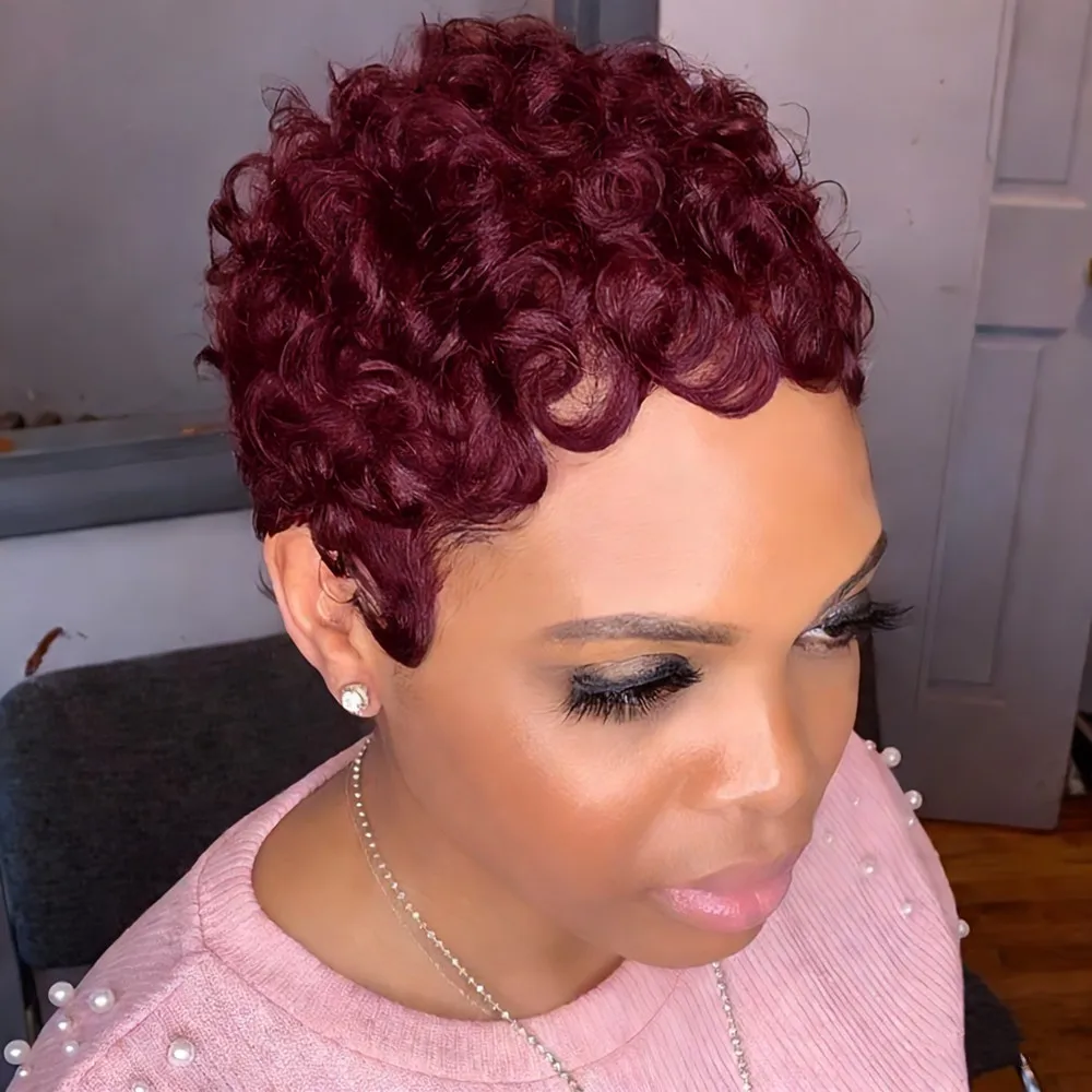 

Короткий кудрявый парик из натуральных волос для женщин, машинного плетения, для Хэллоуина и праздников, подарок