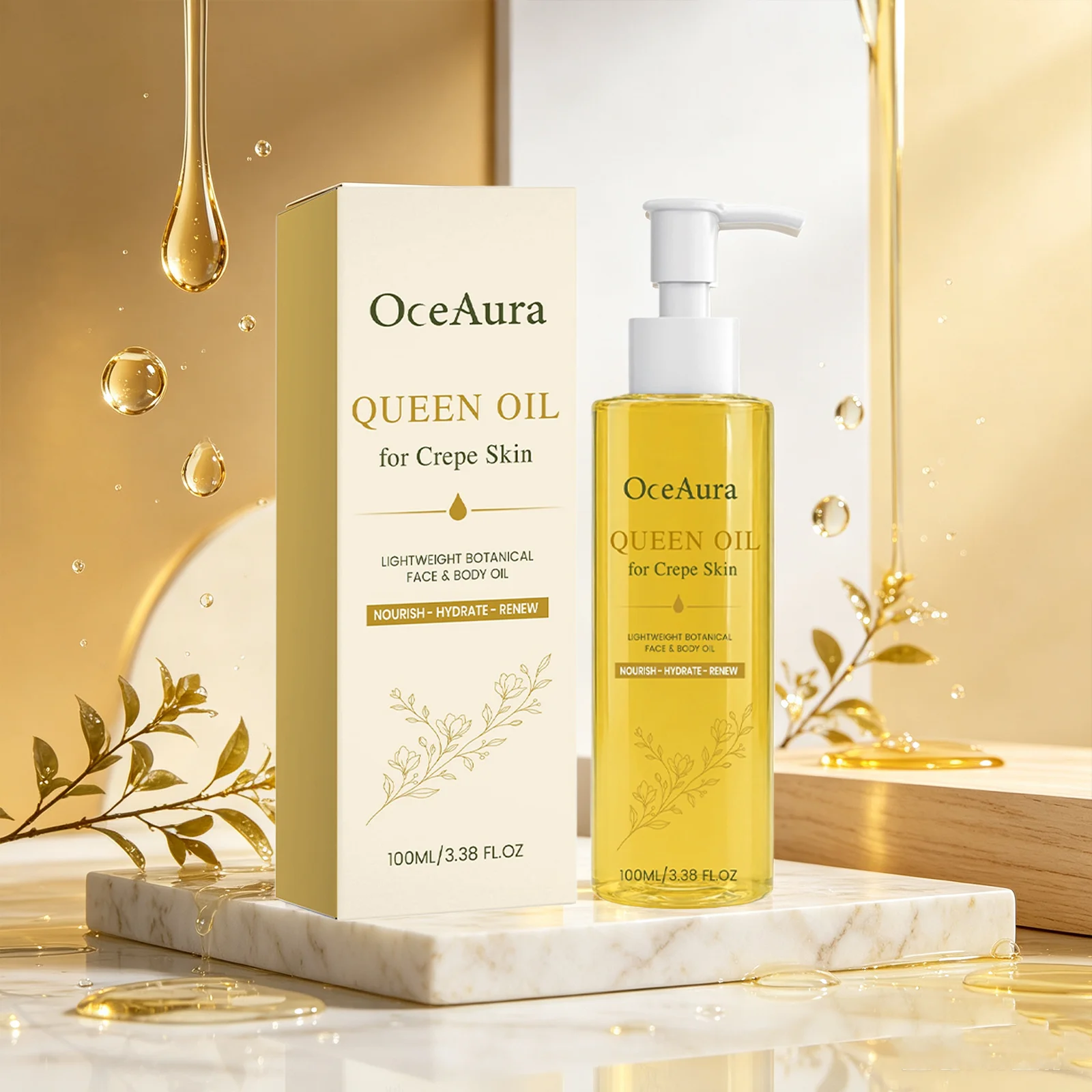 OceAura Queen Oil for Crepe Skin Multiple Plant Extracts Dry Roughness Relief Long‑Lasting Hydration Nourishing Face & Body Oil