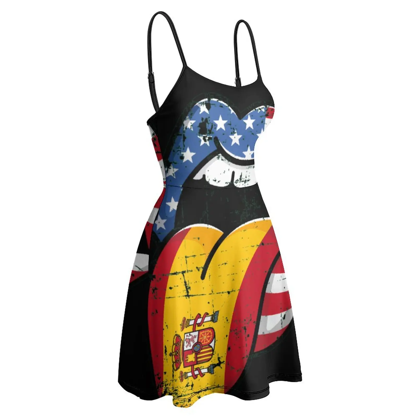 

Tongue Spanish Pride Flag of Spain Half American Creative Sexy Woman's Clothing Women's Sling Dress Funny Novelty Vacations Str