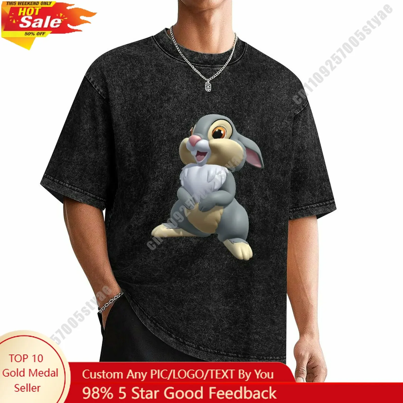 

Thumper T Shirt Disney Customizable Personalize Your Own Design Heat Transfer Printing Vintage Washed Dropped Shoulder T-shirt