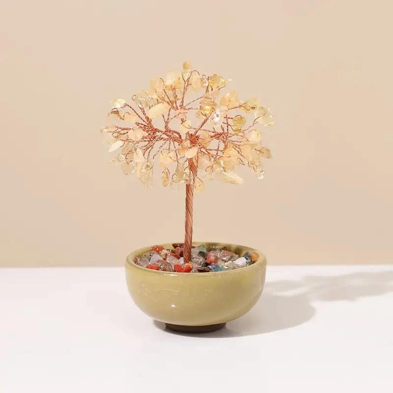 Prosperity Tree with Natural Yellow Crystal & Agate Stones - Fashionable Home Decor Accent, Perfect Gift Idea