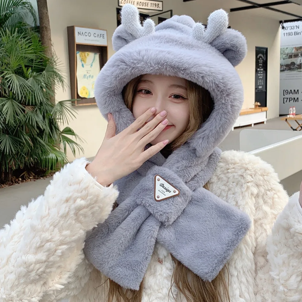 Hot Sale Thickened Plush Hat Scarf Gloves Set Cute Rabbit Ear Winter Warm Women Beanies Cap Integrated Cap Scarf Outdoor