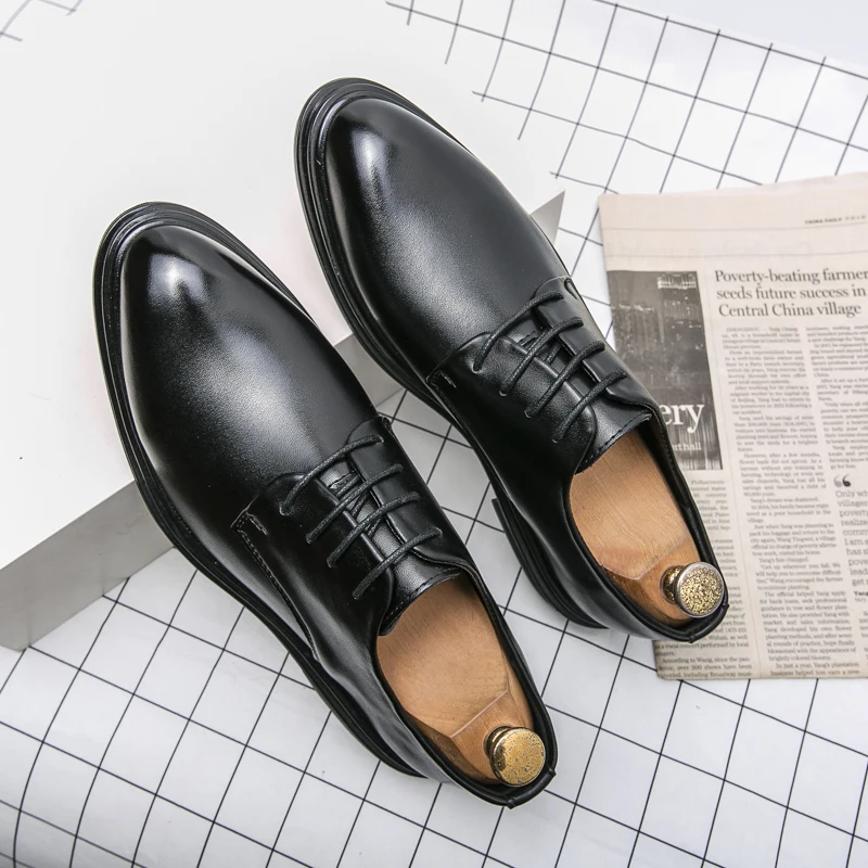 

Men's Dress Shoes Leather Fashion Derby Shoes Classic Casual Business Wedding Footwear Lace-up British Style Male Formal Shoe