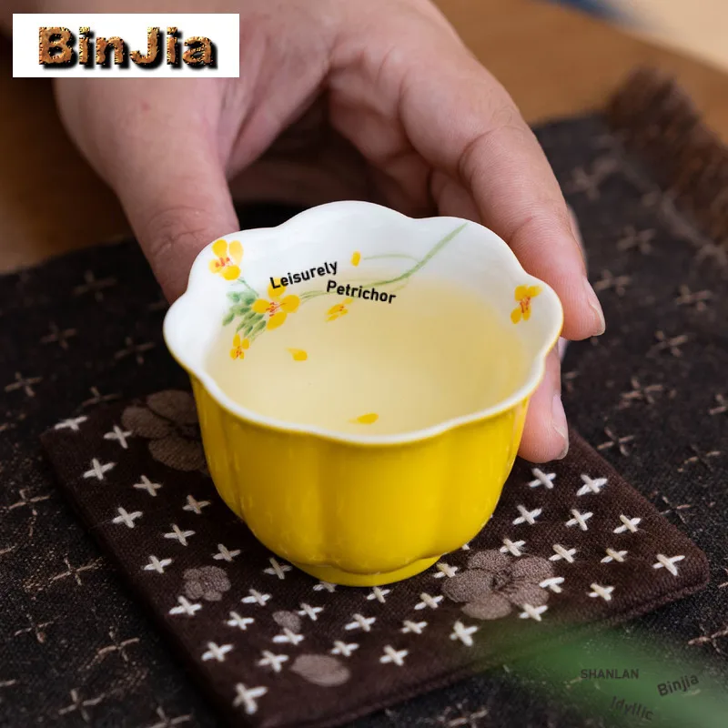 60 مللي رسمت باليد الاغتصاب زهرة فنجان الشاي وعاء الشاي التقليدي لطيف كوب الشاي تذوق كوب شخصي Jianzhan ماستر أكواب خدمات الشاي #4