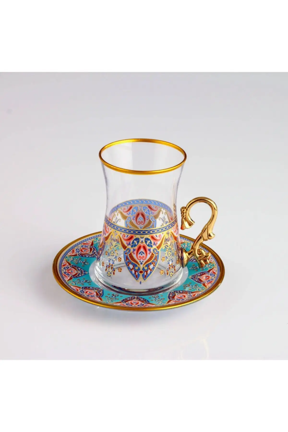 

DOLBOVI 12 Parça Handle Tea Kit-Robo-8712evla Foil Gold Turkish Tea Glass Cup