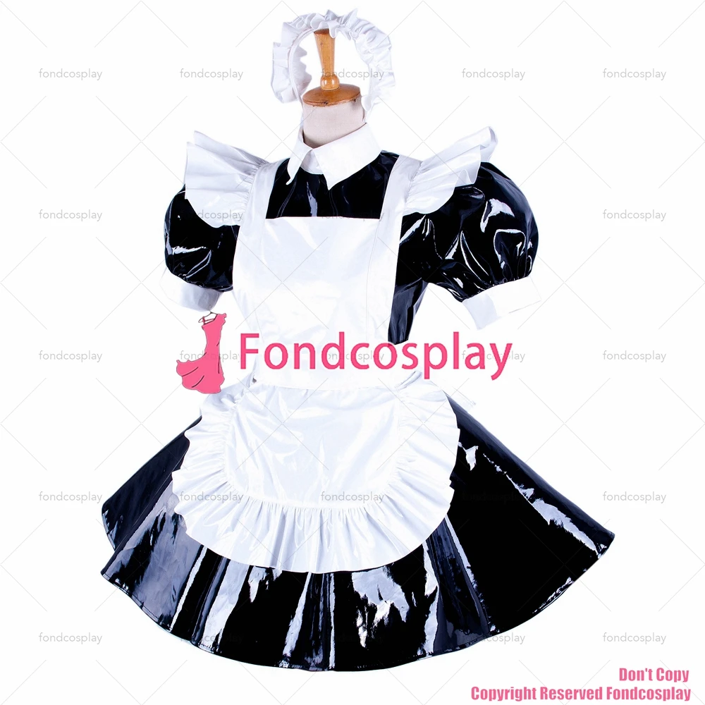 fondcosplay adult sexy cross dressing sissy maid short 4 colors heavy Pvc Dress Lockable Uniform Costume CD/TV[G343]