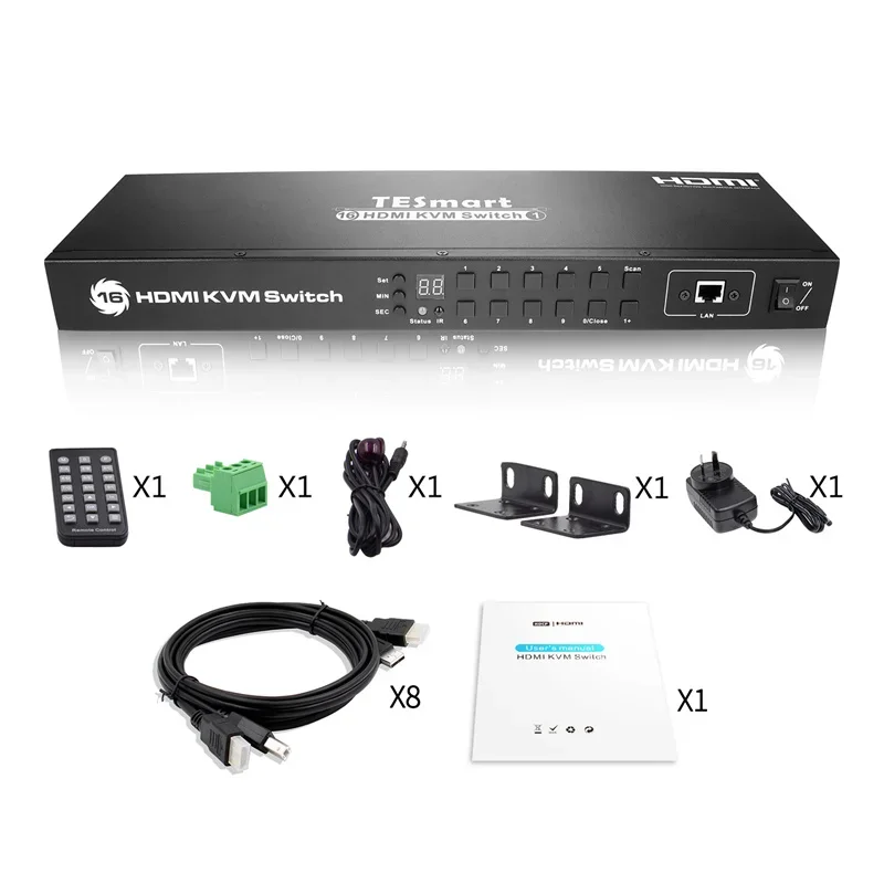 

HDMI KVM Switch 16 Ports USB2.0 Hub 16in 1out Extractor Hotplug for Engineering Project EDID 4k30hz HDMI KVM Switch