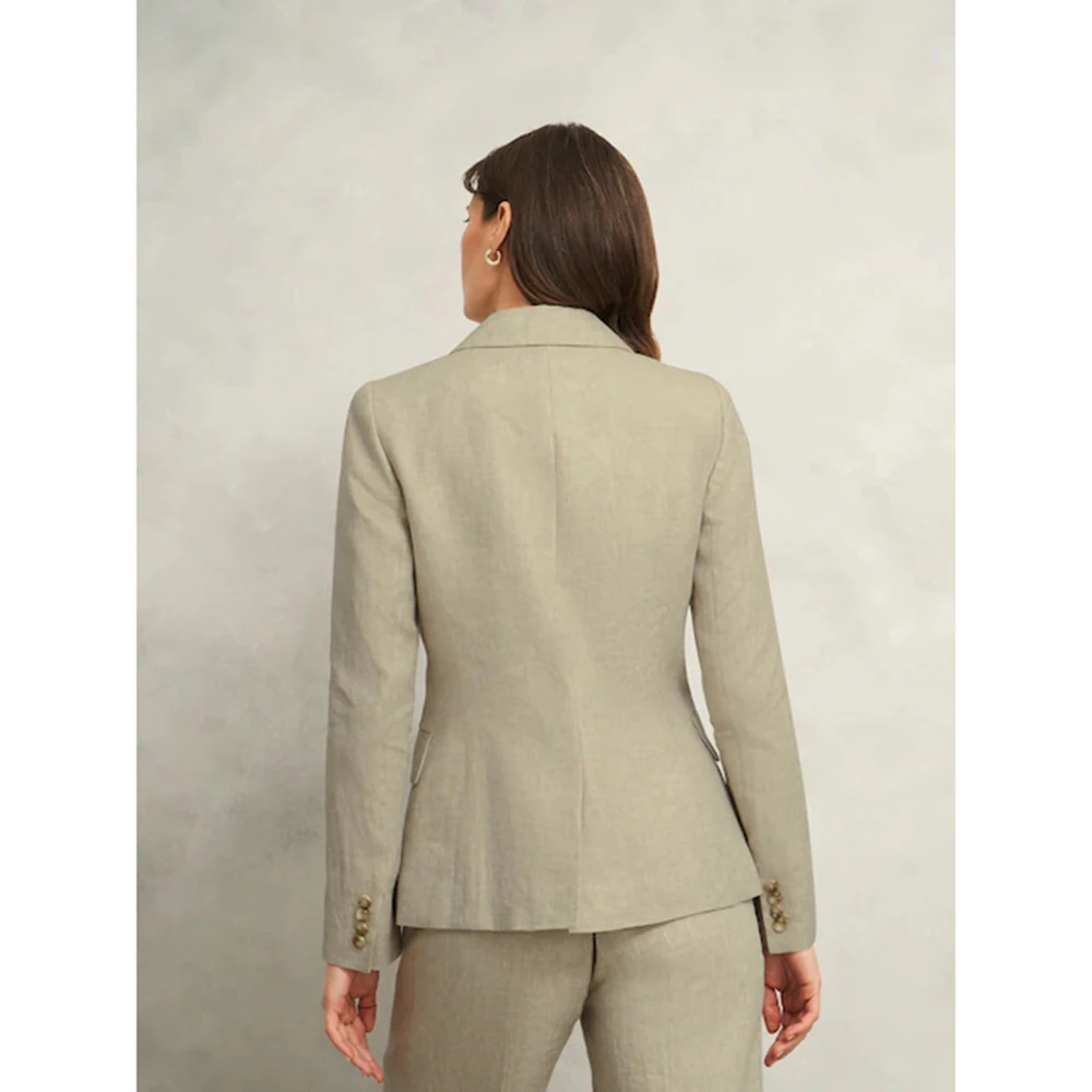Set di abiti eleganti in lino da 2 pezzi per donna Set di pantaloni giacca con risvolto a punta doppio petto Set di abbigliamento da donna per banchetti da ufficio