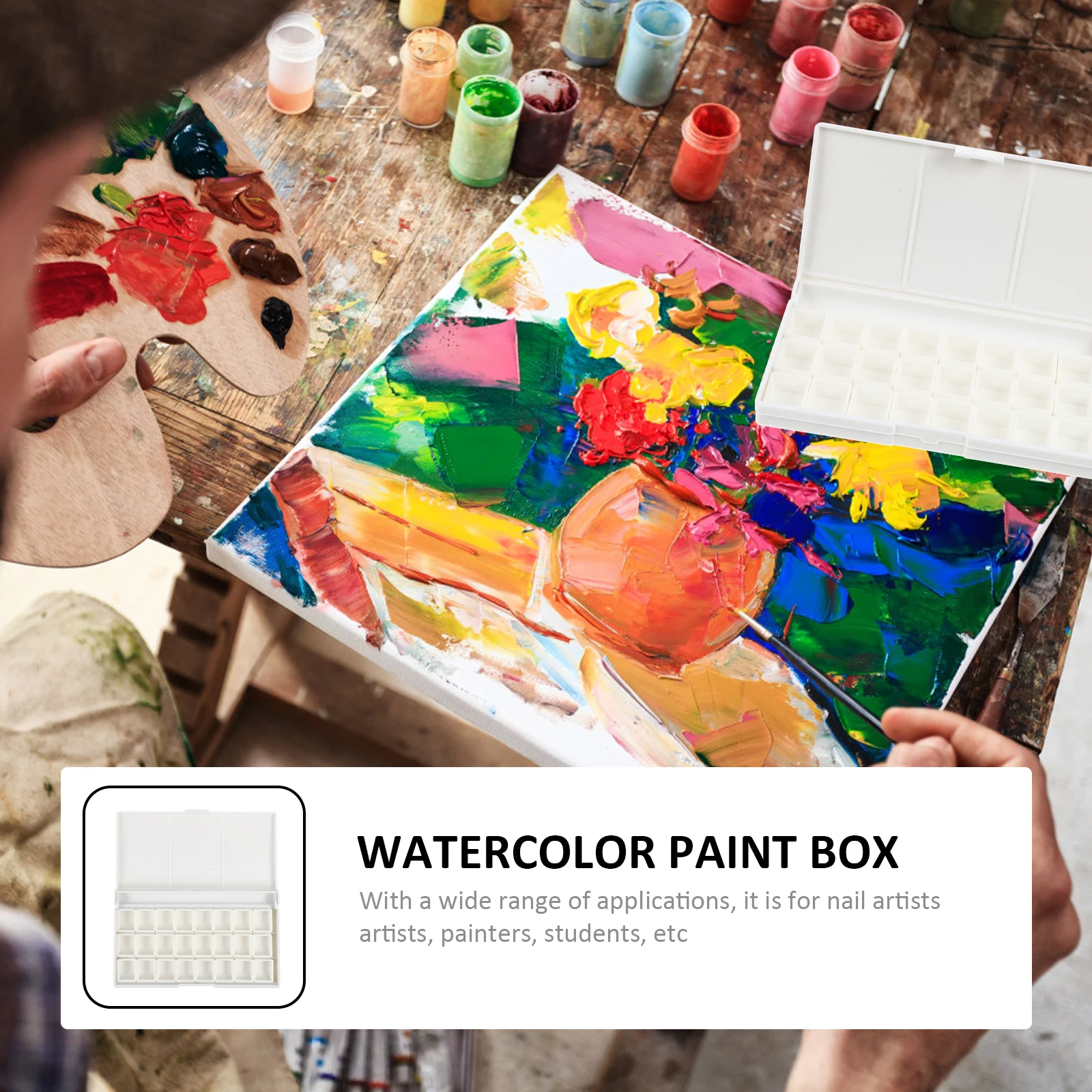 

24 Grids Watercolor Pigment Storage Box Plastic Paint Palette Case Artists Durable Color Mixing Paint Box