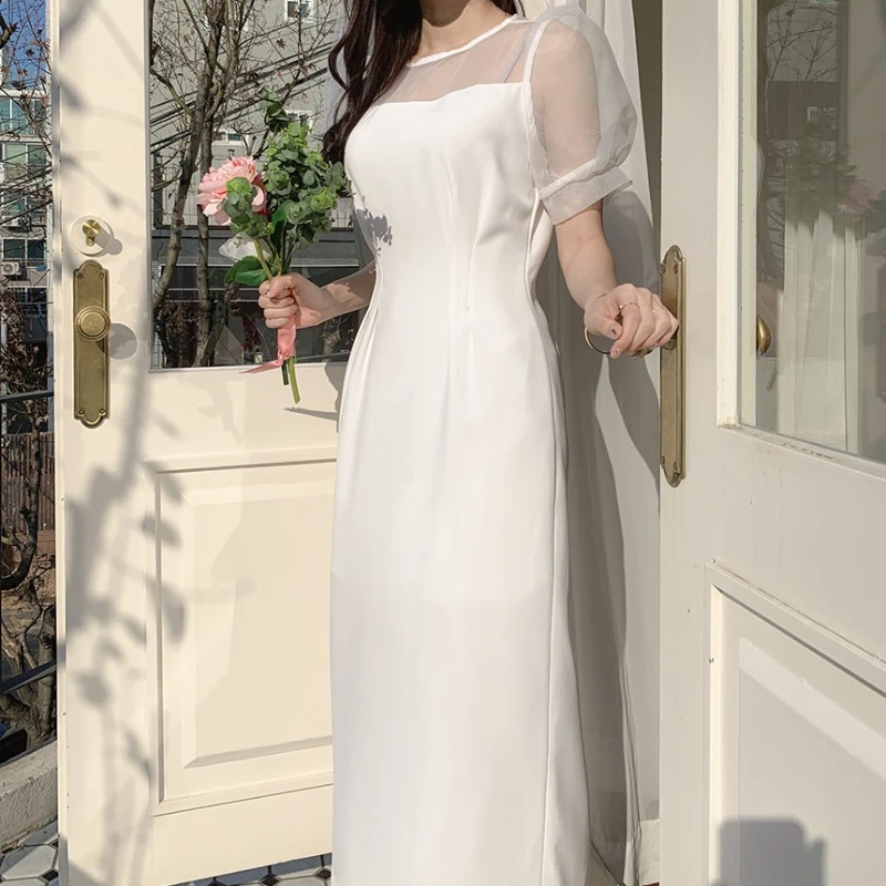 Elegant O-คอชุดแต่งงานที่เรียบง่ายแขนสั้นชุดเจ้าสาวชายาวชุดราตรีอย่างเป็นทางการสําหรับผู้หญิงที่กําหนดเอง