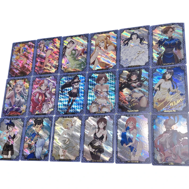 Diy Self Made 18Pcs/set Goddess Story CR First Edition Uta Chun-Li Bulma Kawaii Collection Card Twill Flash Anime Card Gift Toy