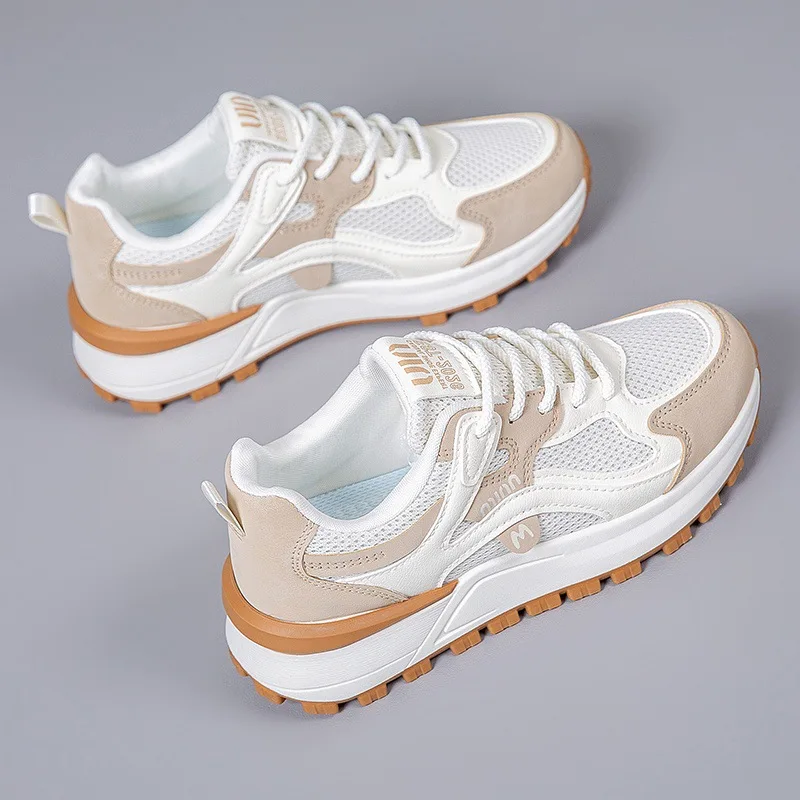 

Женская вулканизированная обувь, корейская версия, студенческая обувь для бега на толстой подошве с сеткой, повседневная спортивная обувь для папы, нескользящая мягкая подошва