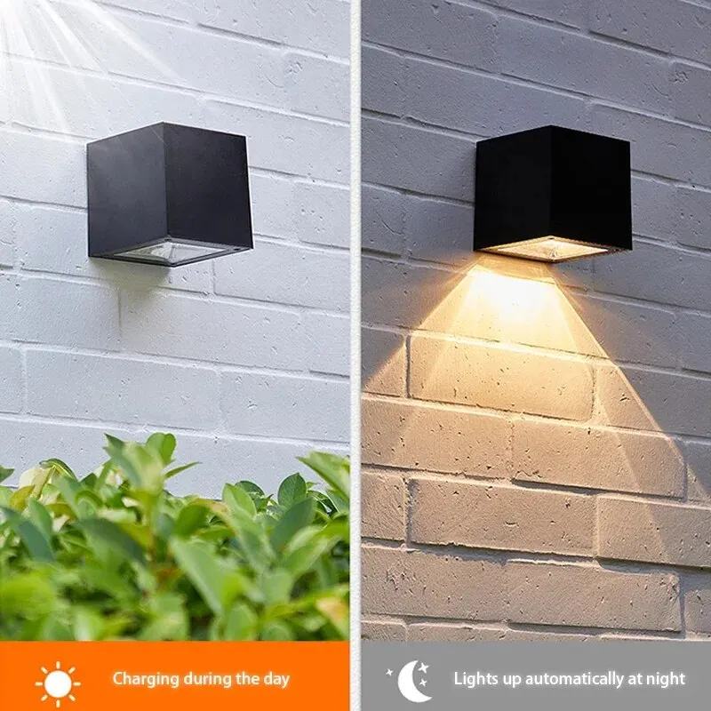 LED Solar Light Outdoor Garden Square Wall Lamp Sunlight Sensor IP65 Waterproof Courtyard Yard Balcony Fence Decoration Lighting