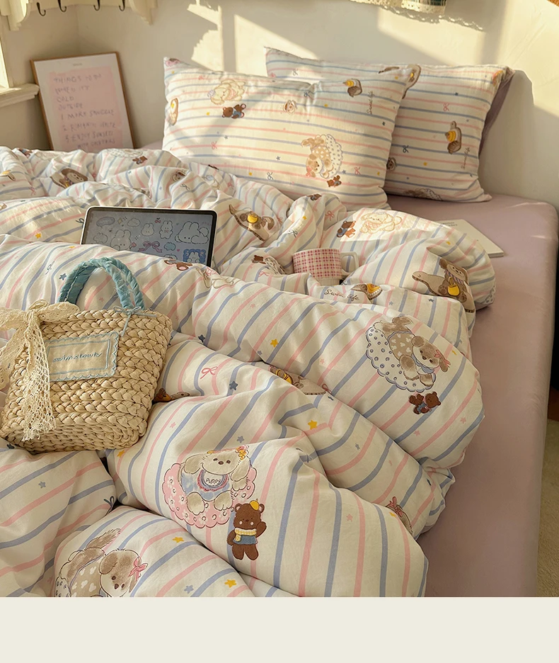 1 Pcs High Density Quilt Durable Quilt Cover Korean Aesthetic Stripe Duvet Covers Soft Skin-Friendly Breathable Comforter Cover