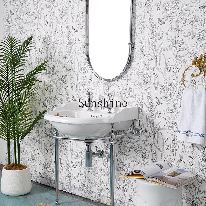 YFrench retro copper bracket basin high-end custom arc ceramic wash basin