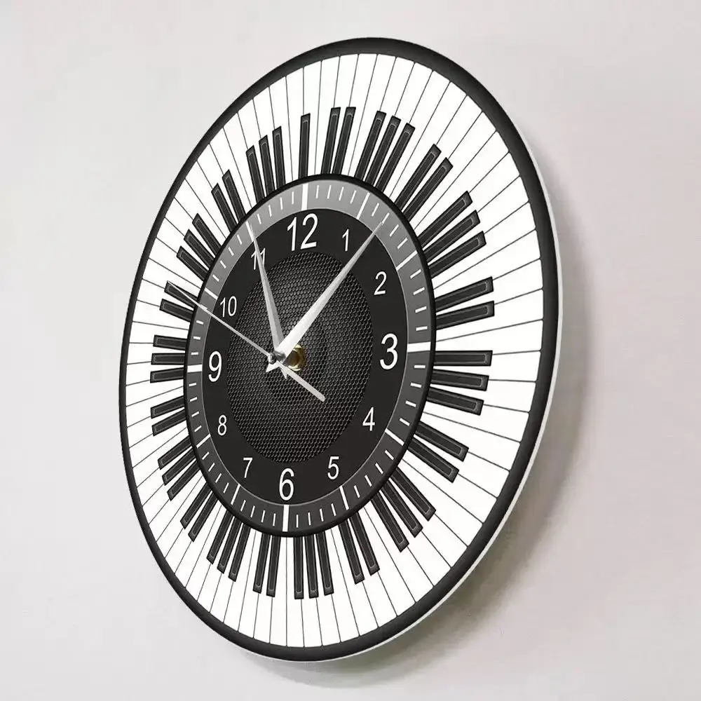 Piano Keys Wall Clock Black White Musical Keyboard Silent Quartz Watch Music Studio Bedroom Decor Pianist Musician Lover Gift