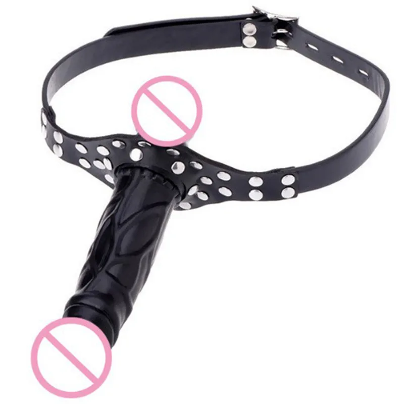 Mouth Plug Bondage Head Strapon Open Mouth Gag Slave Restraint Realistic Penis Double-Ended Dildo Gag Adult Game Love Toys 18+