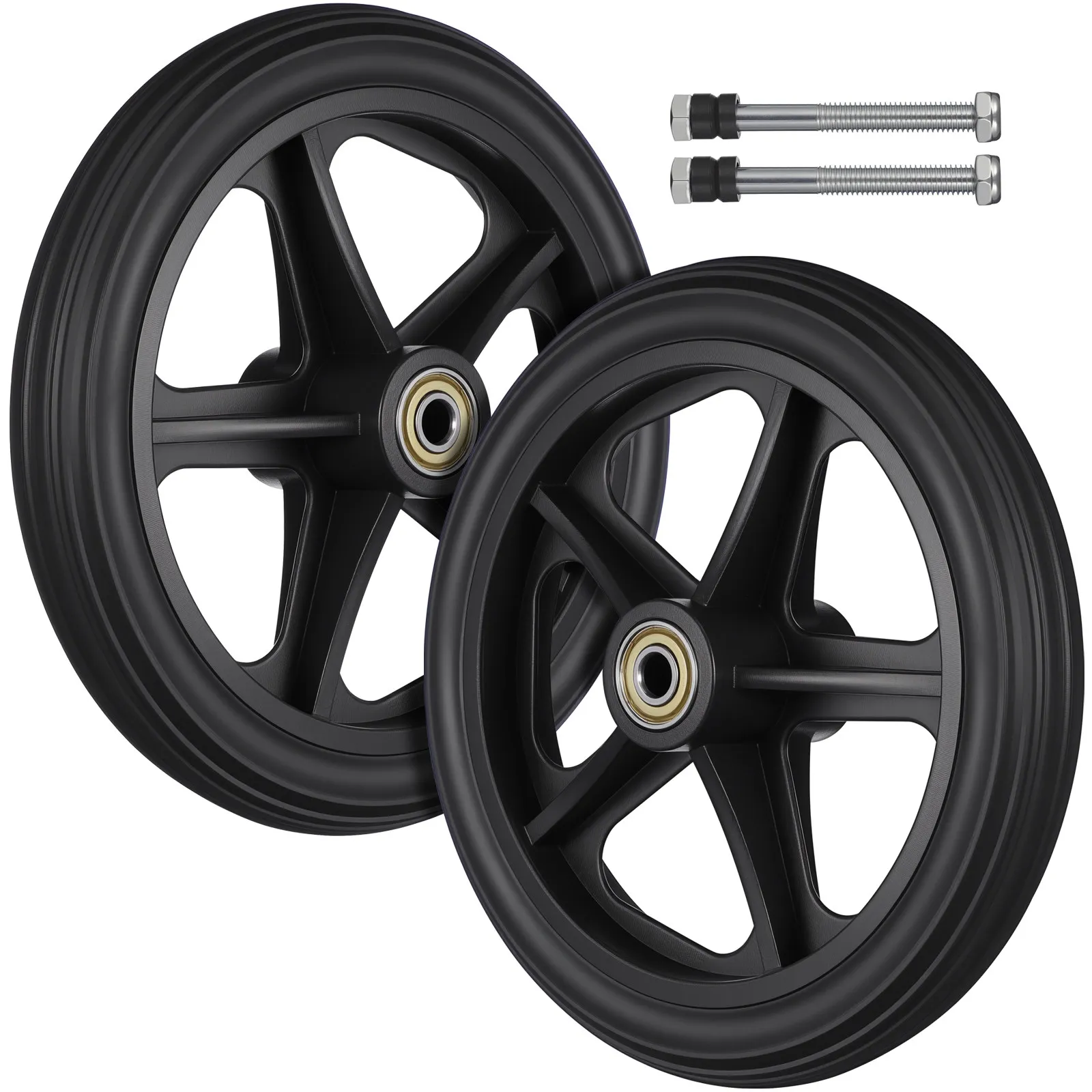 2Pcs Wheelchair Front Wheel Replacement Set 7 Inch Black Solid Tire Manual Wheelchair Accessories Front Tire Wear-Resistant