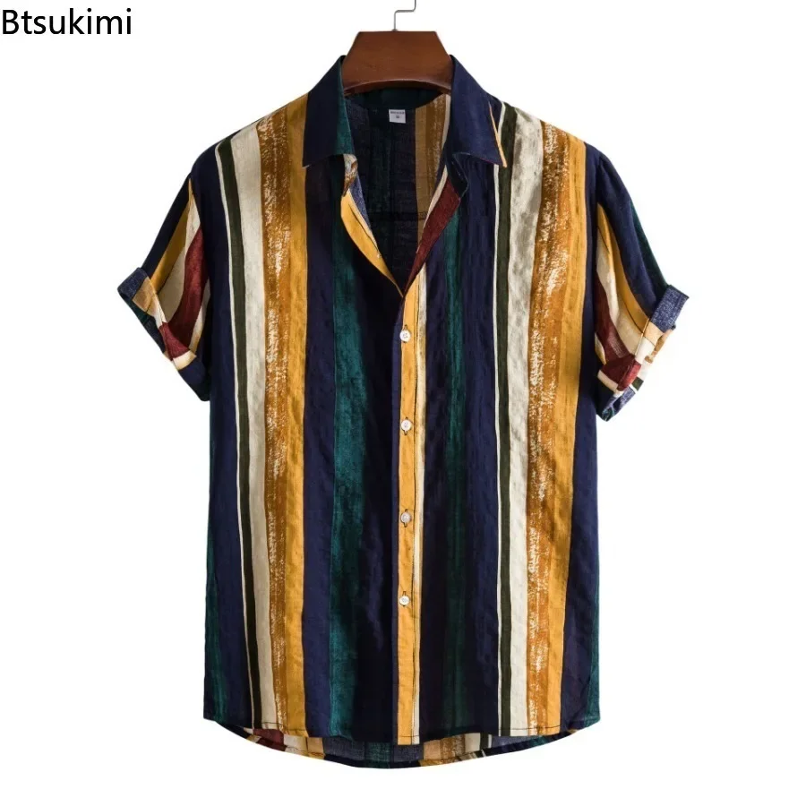 Sommer Ethnische Stil Druck Shirts für Männer Mode Hawaiian Strand Urlaub Bluse Männer Casual Kurzarm Shirts Trend Streetwear