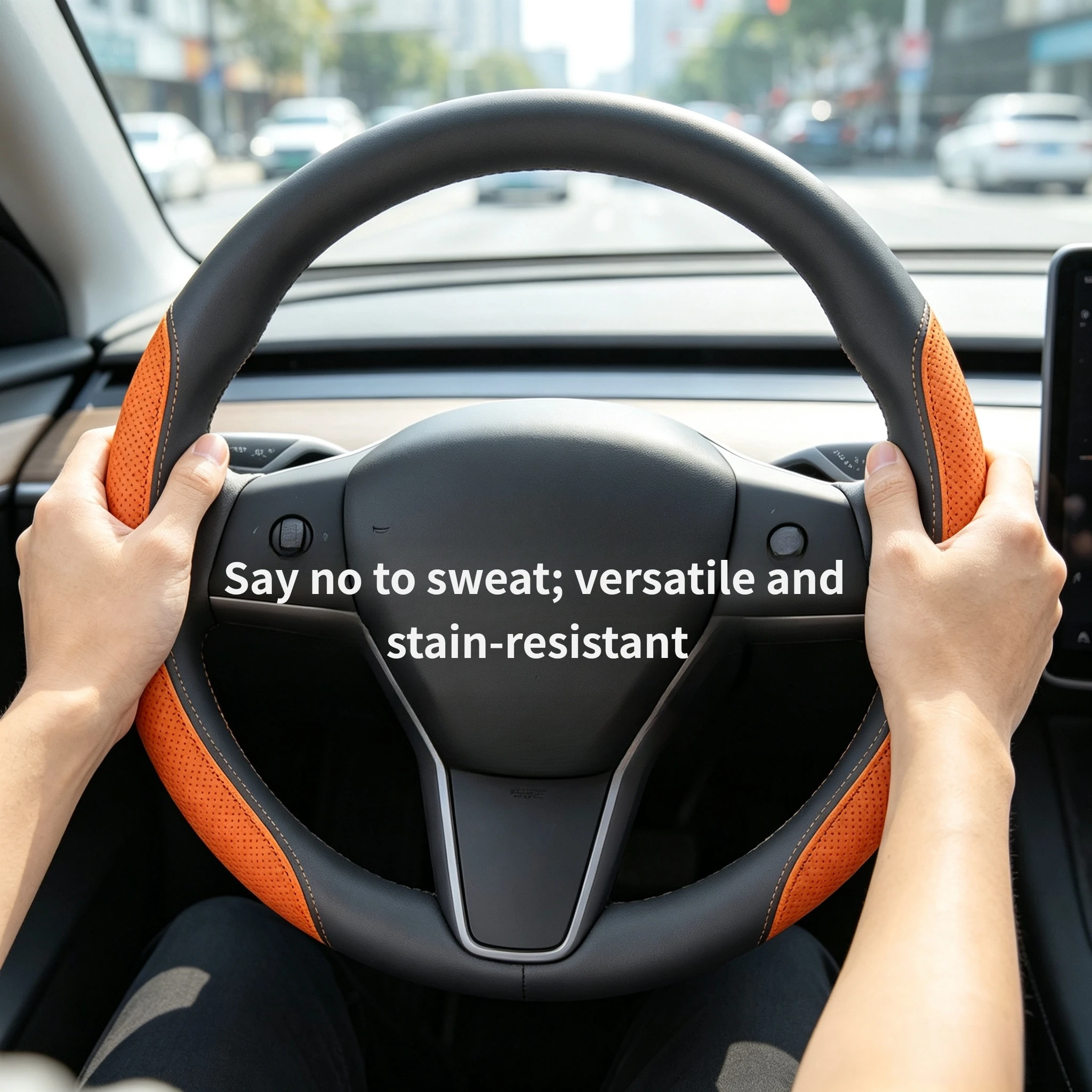 37-38CM Luxury Premium Nappa Leather Anti-Slip Steering Wheel Cover for Changan Alsvin Old Model, CS35 Old, CS35 Max Auto Decor