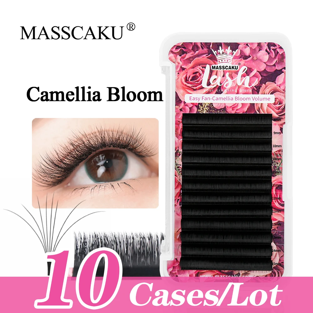 

MASSCAKU 10cases/lot Russian Volume 1s Blooming Professional Eyelashes Korea Pbt Fiber Easyn Fanning Lash Extensions Wholesale