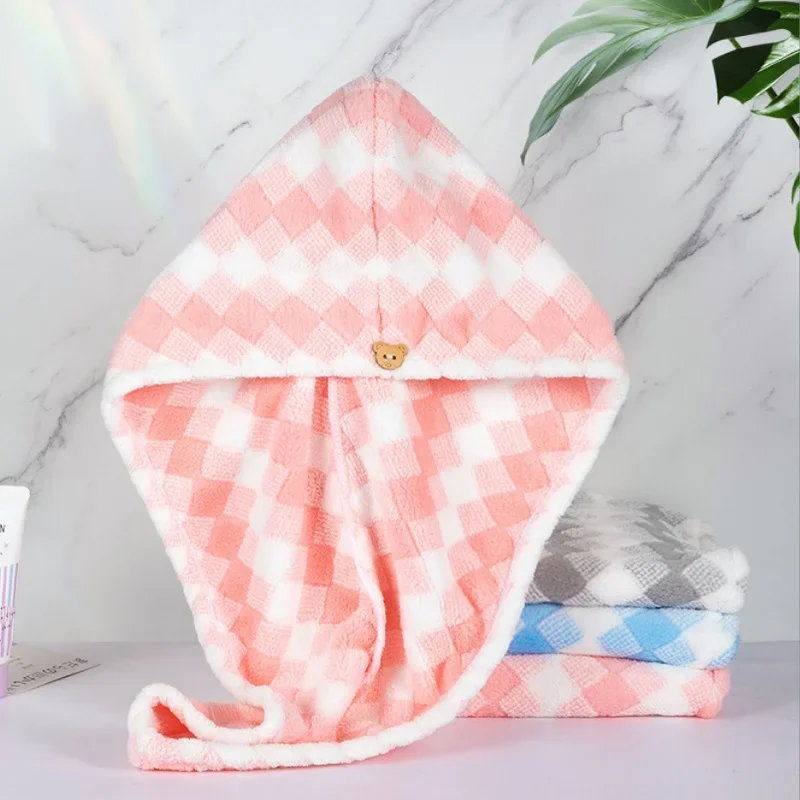 1pcs Women Coral Fleece Shower Hair Towel Wrap Drying Hair Turban Printed Bathroom Quick-dry Soft Absorption Turban Head Cap