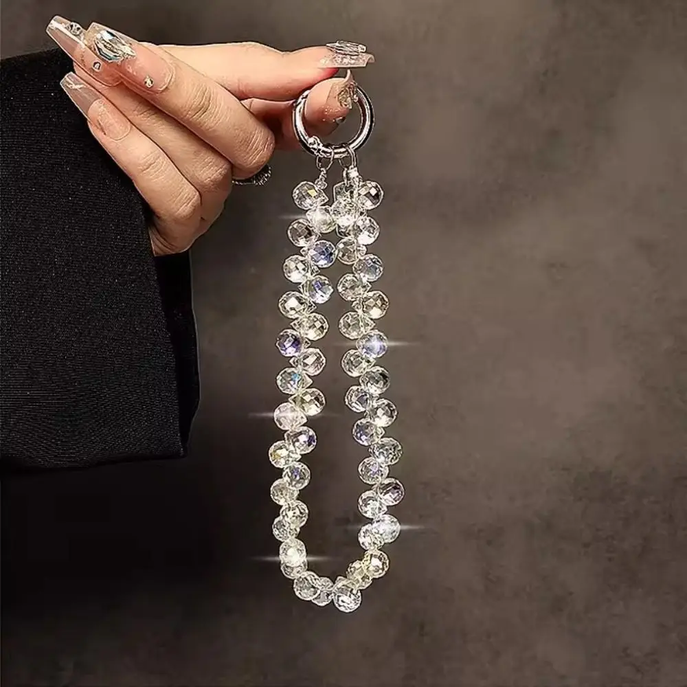 Stylish Glitter Crystal Bead Pendant Detachable Colorful Wrist Crystal Chain Transparent Crystal Bead Keychain Women Girls