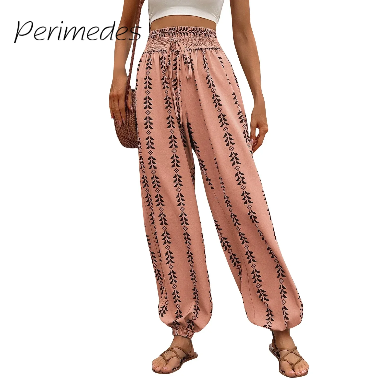 

Women'S Summer New Trousers Comfortable Loose Casual Daily Bloomers Pants Drawstring High Waist Fashionable Mesh Wide Leg Pants