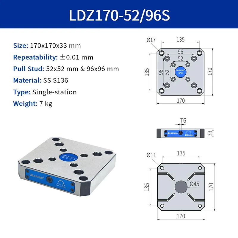 LDZ170-96S-N Quick Change Zero Point Clamping Plate (96mm)