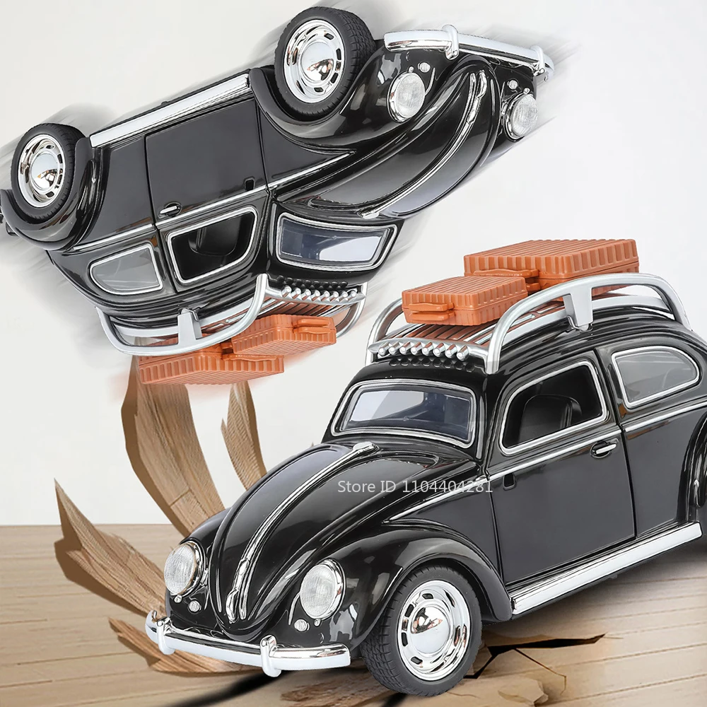 1:32 Beetle 1955 GSR Alloy Retro Model Toys Diecast Cars Sound Light Ornament Doors Opened Miniature Vehices Boys Collect Gifts